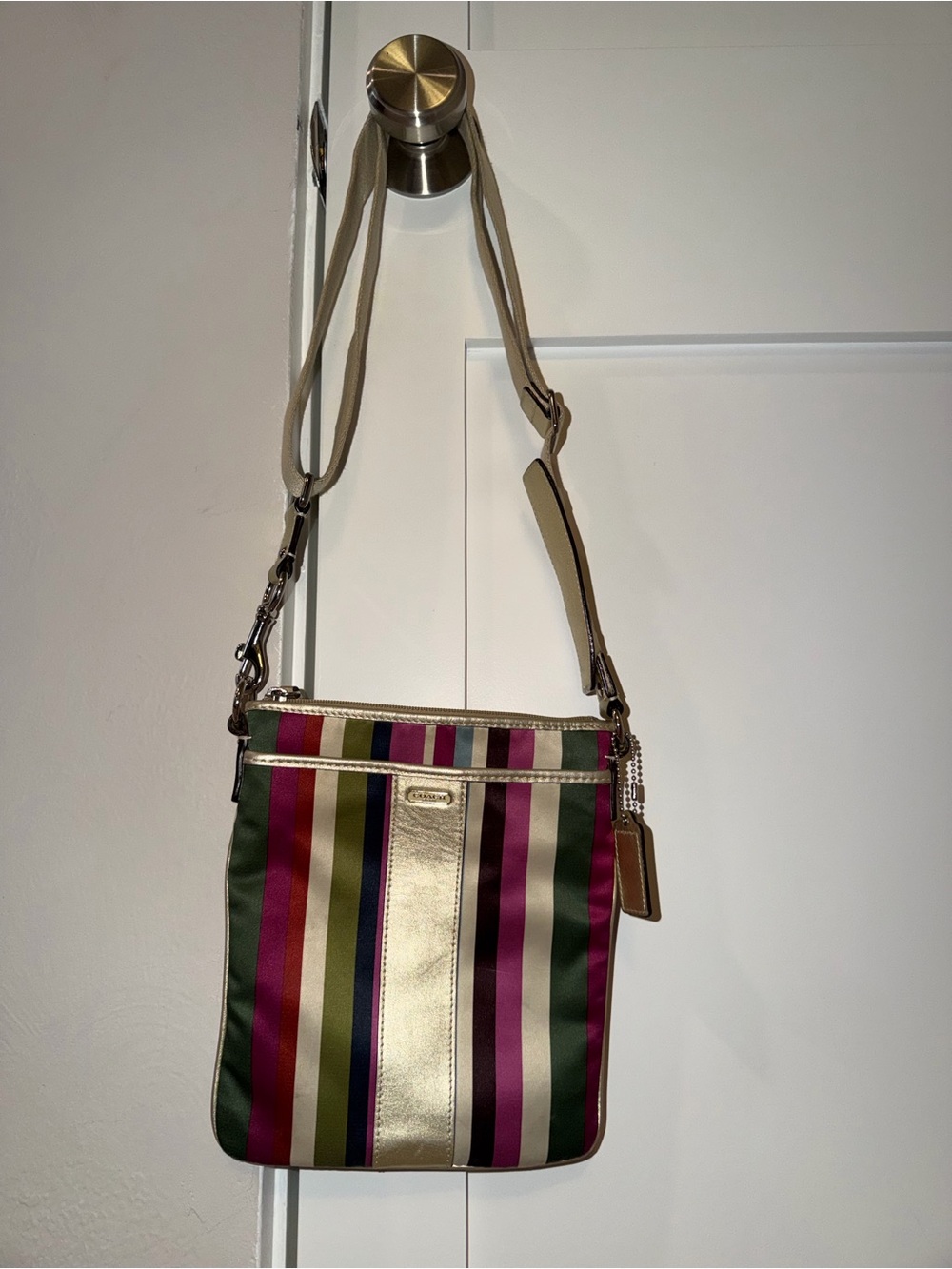 Coach Striped Multicolor Crossbody with Gold Panel